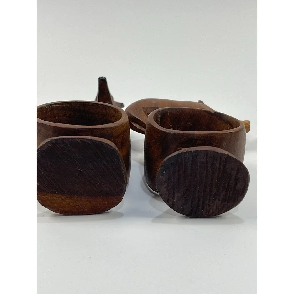 Hand Carved Wooden African Safari Animal Napkin‎ Ring Holders Stands Set Of 2